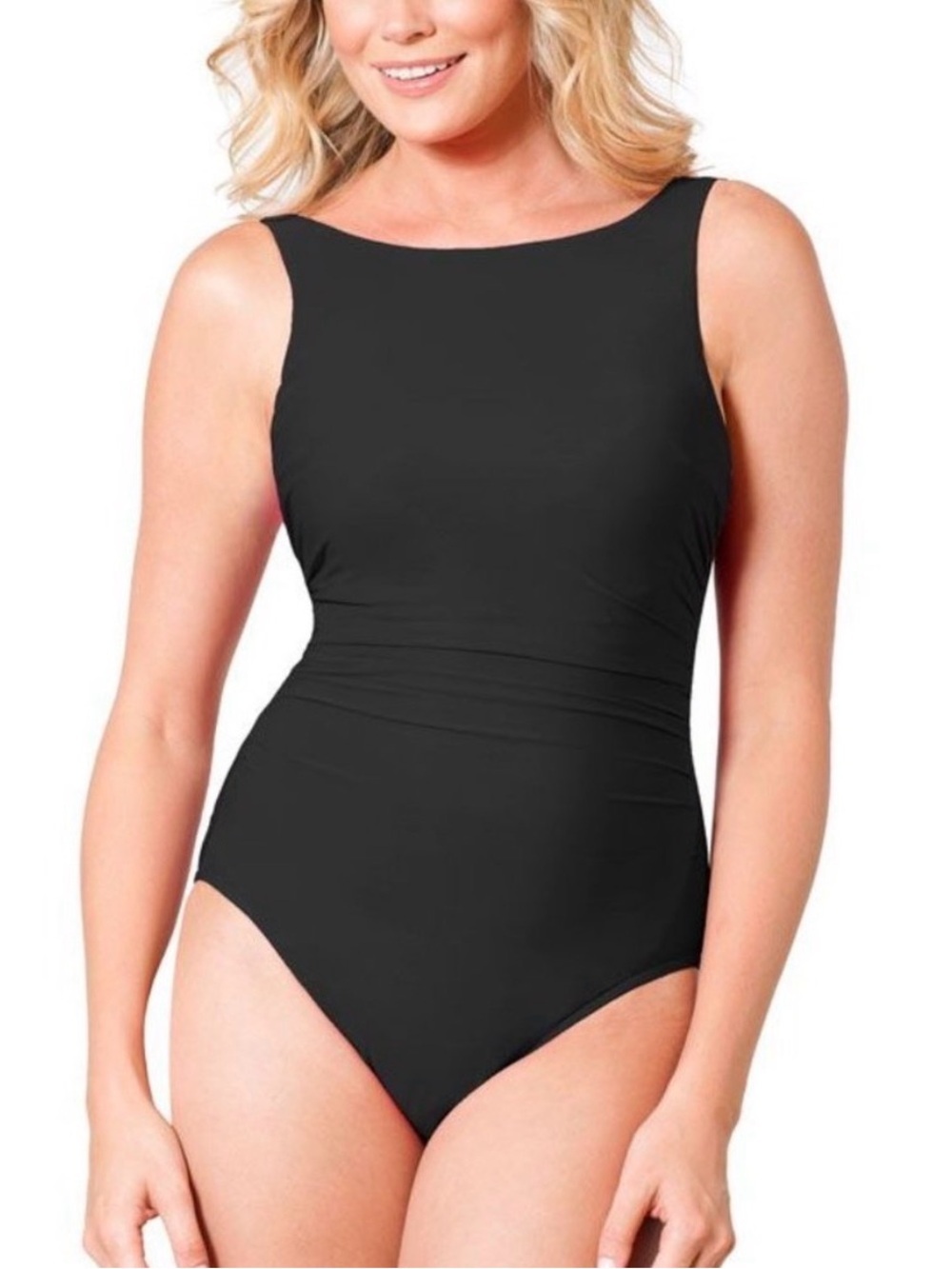 Miraclesuit Regatta Swimsuit Rock Solid High Neck 1-PC Black Size 12 NEW